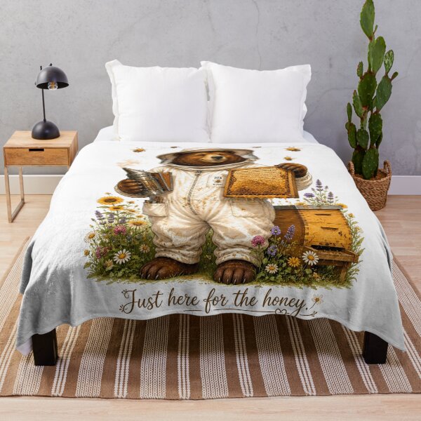 Item preview, Just Here for the Honey — Funny Beekeeper Bear Cute Cottagecore Art Print & T-Shirt designed and sold by AbderraimArt.