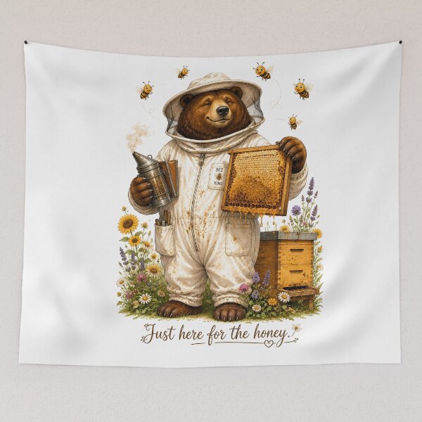 Item preview, Just Here for the Honey — Funny Beekeeper Bear Cute Cottagecore Art Print & T-Shirt designed and sold by AbderraimArt.