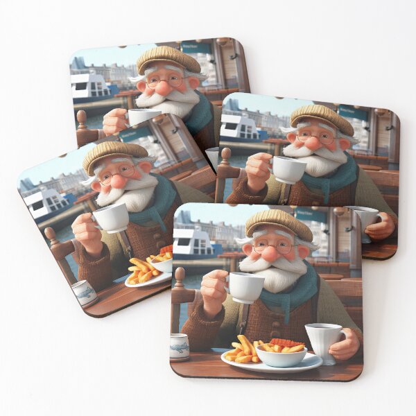 Item preview, Old Fart as a fisherman eating fish and chips designed and sold by Colin Bentham.