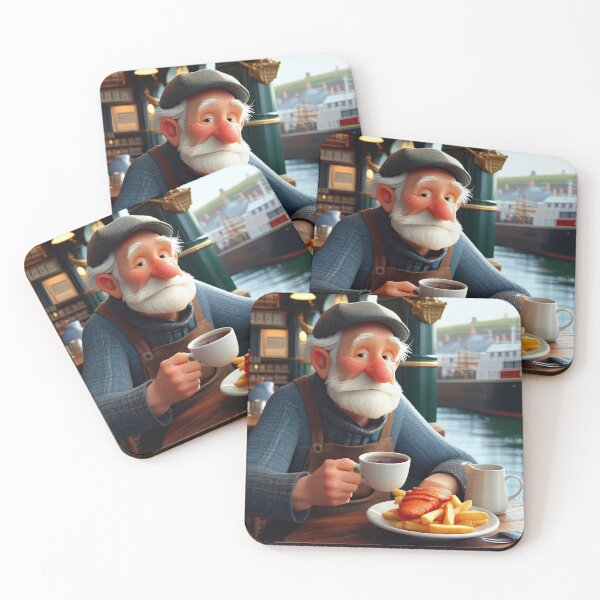 Item preview, Old Fart as a fisherman eating fish and chips designed and sold by Colin Bentham.