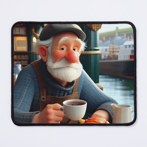 Item preview, Old Fart as a fisherman eating fish and chips designed and sold by Colin Bentham.