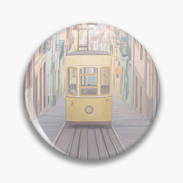 Item preview, Pastel Yellow Tram in Lisbon Watercolor Art designed and sold by mentosdesigner.