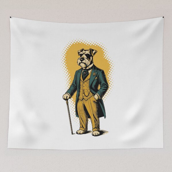 Item preview, Dapper Schnauzer Dog Gentleman in Suit Cane designed and sold by AntiqueImages.