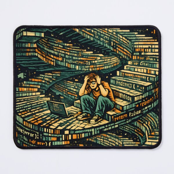 Item preview, Programmer Trapped Inside a Surreal Looping Staircase Made of Code Lines Retro Vector Artwork designed and sold by PenchalaPrabhas.