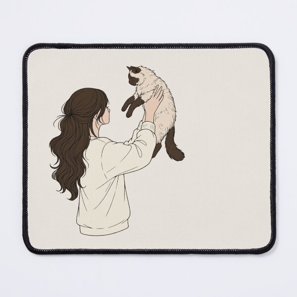 Item preview, Cozy Girl and Siamese Cat - Aesthetic Neutral Warm Line Art designed and sold by mijaczeek.