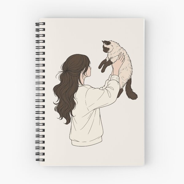 Item preview, Cozy Girl and Siamese Cat - Aesthetic Neutral Warm Line Art designed and sold by mijaczeek.