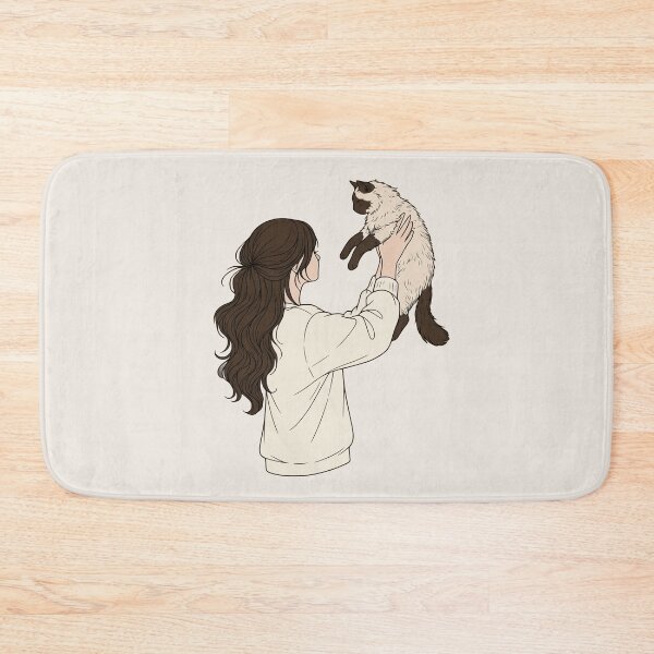 Item preview, Cozy Girl and Siamese Cat - Aesthetic Neutral Warm Line Art designed and sold by mijaczeek.