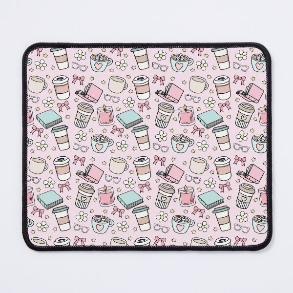 Item preview, Cozy Books Coffee and Pink Bows Pattern designed and sold by BrownHorse90s.