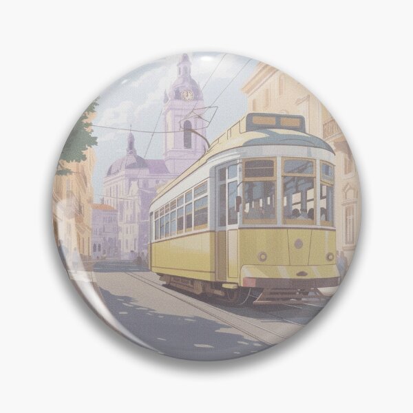 Item preview, Pastel Yellow Tram in Lisbon Watercolor Art designed and sold by mentosdesigner.