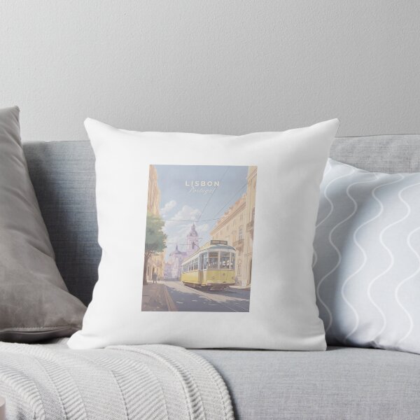 Item preview, Pastel Yellow Tram in Lisbon Watercolor Art designed and sold by mentosdesigner.