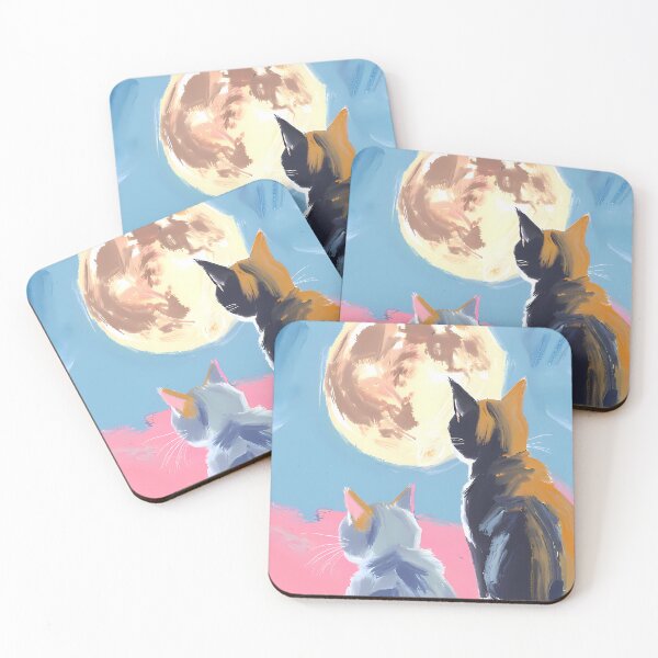 Item preview, Dreamy Moonlit Cats Impressionist Fine Art Print designed and sold by BeataPrint.
