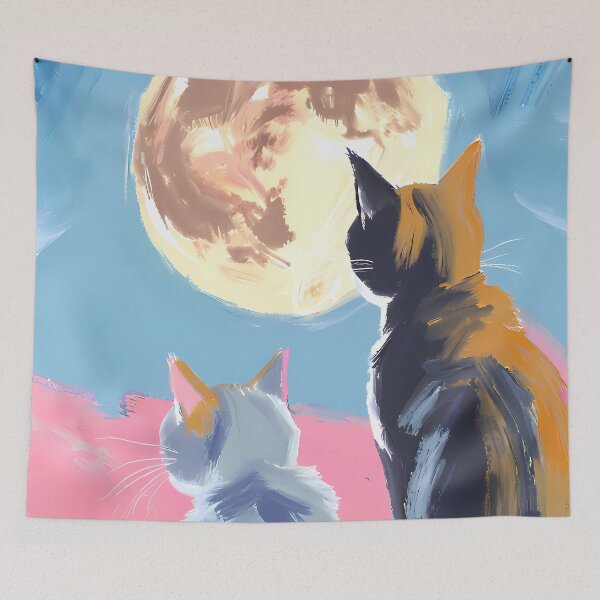 Item preview, Dreamy Moonlit Cats Impressionist Fine Art Print designed and sold by BeataPrint.