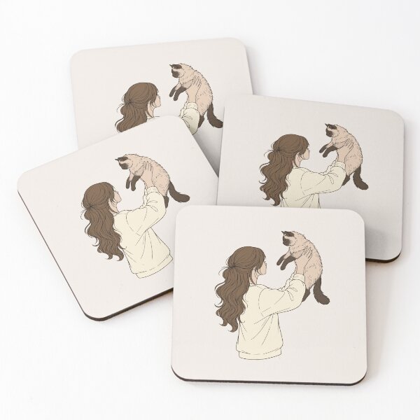 Item preview, Copy of Cozy Girl and Siamese Cat - Aesthetic Neutral Warm Line Art designed and sold by mijaczeek.