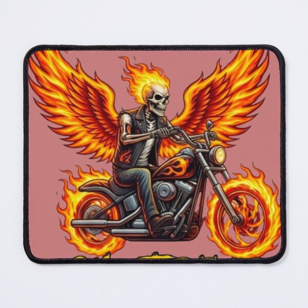 Item preview, Vintage Flaming Skull Biker Motorcycle Rider designed and sold by Dream Weave Studio.