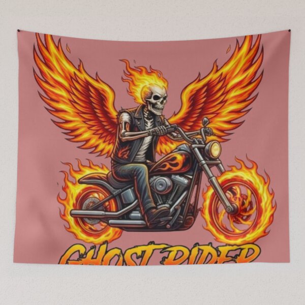 Item preview, Vintage Flaming Skull Biker Motorcycle Rider designed and sold by Dream Weave Studio.