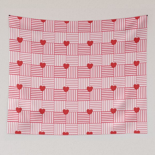 Item preview, Romantic Red Hearts Checkered Grid Pattern designed and sold by BrownHorse90s.
