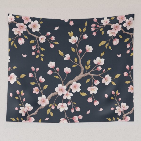 Item preview, Night Sakura Japanese Cherry Blossom Navy and Gold Pattern designed and sold by Tamas Das.
