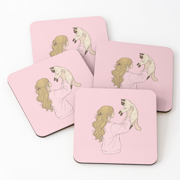 Item preview, Cozy Pink Aesthetic Girl with Siamese Cat - Soft Pastel Line Art designed and sold by mijaczeek.