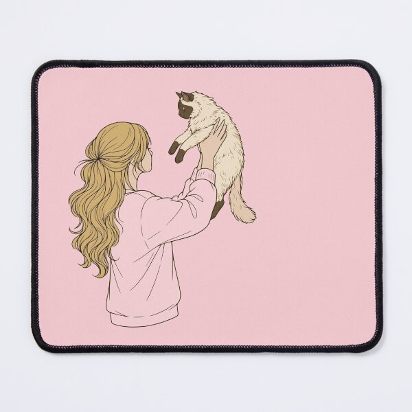Item preview, Cozy Pink Aesthetic Girl with Siamese Cat - Soft Pastel Line Art designed and sold by mijaczeek.