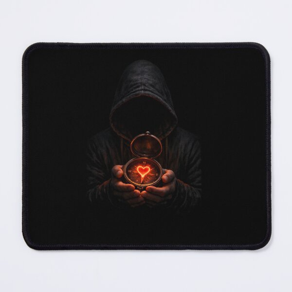 Item preview, Heart Compass – Hooded Shadow Holding a Glowing Fiery Heart designed and sold by Timeless Junction.