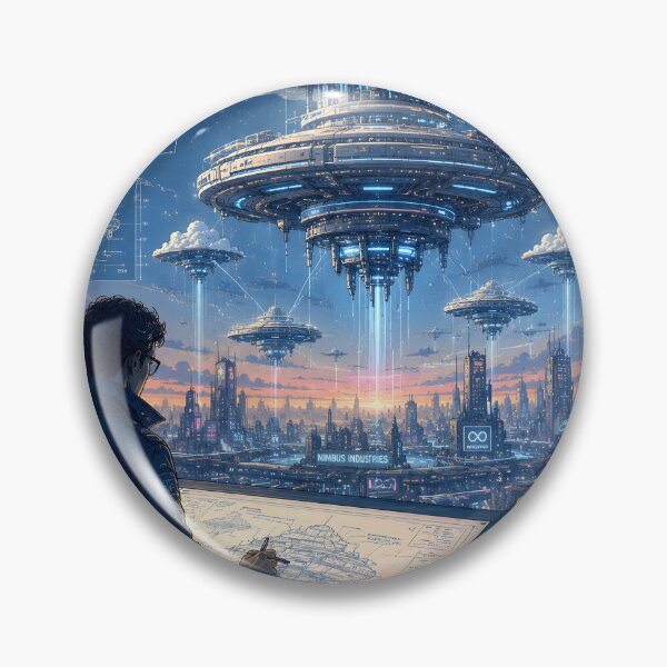Item preview, Retro-Futuristic Cloud Architecture Blueprint – Floating Servers Above a Cyber City designed and sold by PenchalaPrabhas.