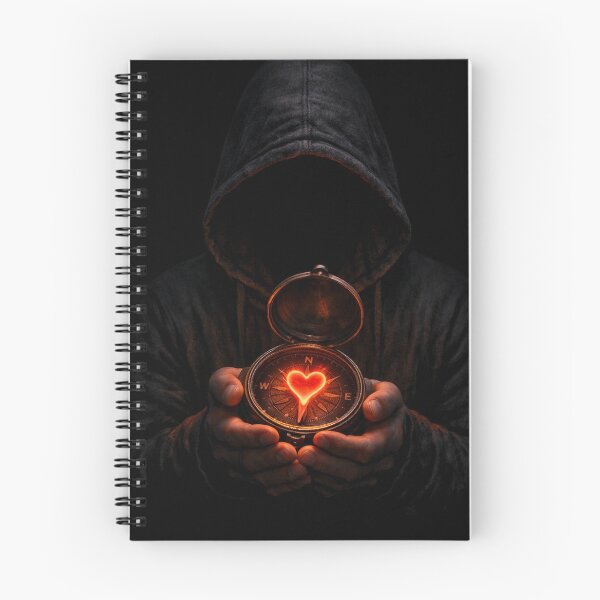 Item preview, Heart Compass – Hooded Shadow Holding a Glowing Fiery Heart designed and sold by Timeless Junction.