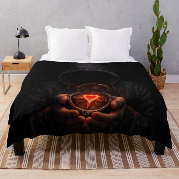 Item preview, Heart Compass – Hooded Shadow Holding a Glowing Fiery Heart designed and sold by Timeless Junction.