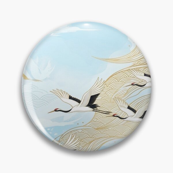 Item preview, Flying Red-Crowned Cranes and Golden Waves - Wa-Modern Art designed and sold by Hikariha Studio.