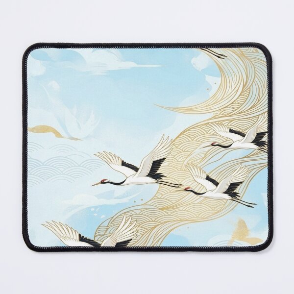 Item preview, Flying Red-Crowned Cranes and Golden Waves - Wa-Modern Art designed and sold by Hikariha Studio.