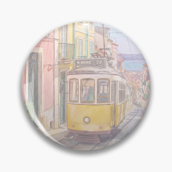 Item preview, Pastel Yellow Tram in Lisbon Watercolor Art designed and sold by mentosdesigner.