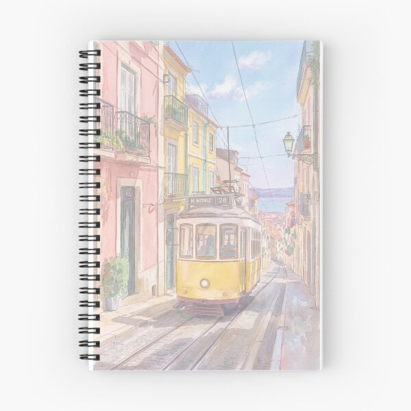 Item preview, Pastel Yellow Tram in Lisbon Watercolor Art designed and sold by mentosdesigner.