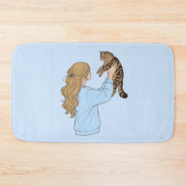 Item preview, Cozy Aesthetic Blonde Girl with Tabby Cat - Soft Blue Sweatshirt designed and sold by mijaczeek.