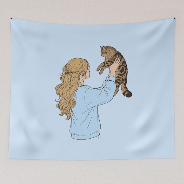 Item preview, Cozy Aesthetic Blonde Girl with Tabby Cat - Soft Blue Sweatshirt designed and sold by mijaczeek.