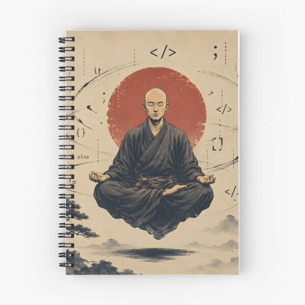 Item preview, Peaceful Monk Meditating with Floating Programming Symbols – Minimalist Japanese Vintage Coding Artwork designed and sold by PenchalaPrabhas.