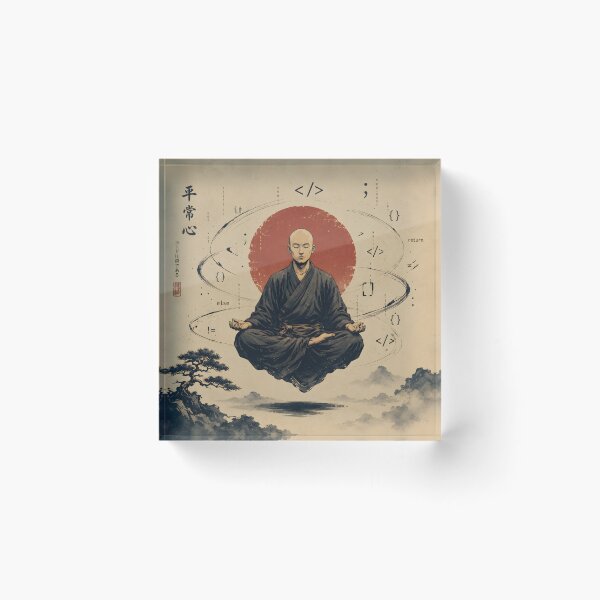 Item preview, Peaceful Monk Meditating with Floating Programming Symbols – Minimalist Japanese Vintage Coding Artwork designed and sold by PenchalaPrabhas.