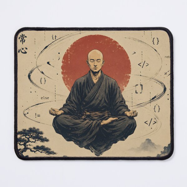 Item preview, Peaceful Monk Meditating with Floating Programming Symbols – Minimalist Japanese Vintage Coding Artwork designed and sold by PenchalaPrabhas.