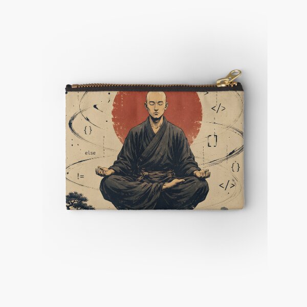 Item preview, Peaceful Monk Meditating with Floating Programming Symbols – Minimalist Japanese Vintage Coding Artwork designed and sold by PenchalaPrabhas.