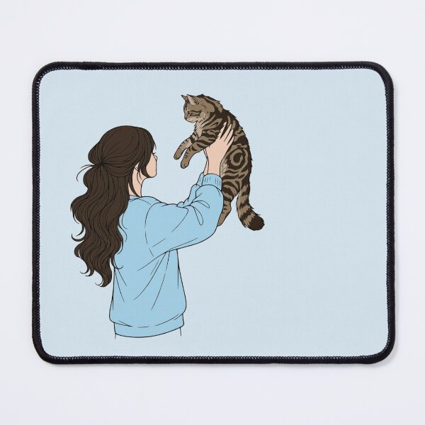 Item preview, Cute Cat Mom with Tabby Cat - Dark Brown Hair and Blue Sweatshirt designed and sold by mijaczeek.