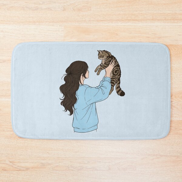 Item preview, Cute Cat Mom with Tabby Cat - Dark Brown Hair and Blue Sweatshirt designed and sold by mijaczeek.