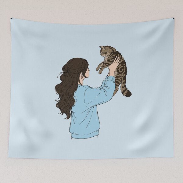 Item preview, Cute Cat Mom with Tabby Cat - Dark Brown Hair and Blue Sweatshirt designed and sold by mijaczeek.
