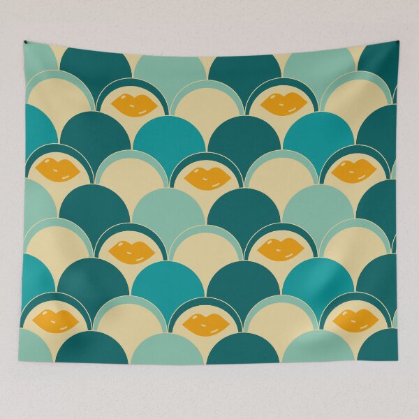 Item preview, Seventies arcade pattern in blue, beige and green designed and sold by StefanStudioArt.