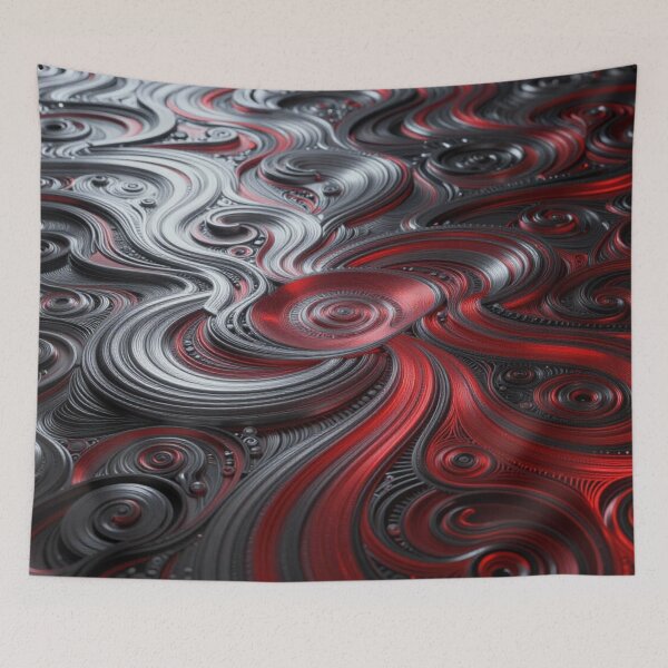 Item preview, Abstract Metallic Flow Art with Red Black Silver Waves and Calm Dynamic Motion Design designed and sold by FotoworldEdel.