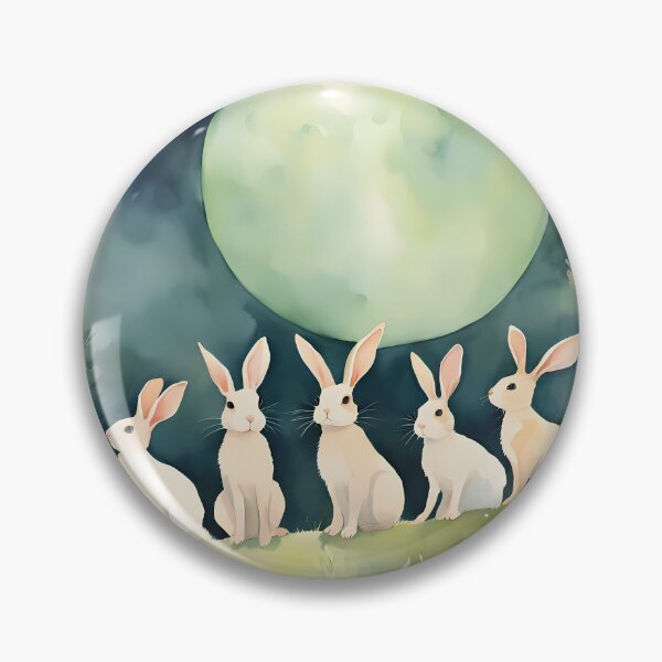 Item preview, Whimsical White Rabbits and Giant Full Moon Watercolor Art designed and sold by BeataPrint.