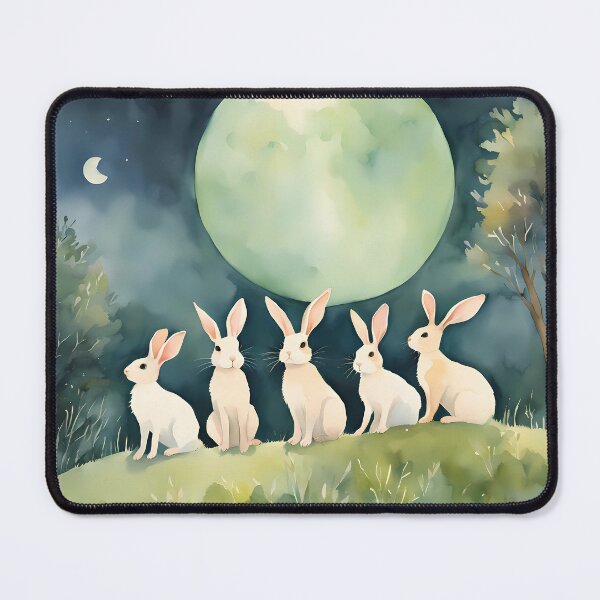 Item preview, Whimsical White Rabbits and Giant Full Moon Watercolor Art designed and sold by BeataPrint.