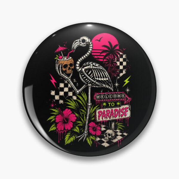 Item preview, Welcome To Paradise Vaporwave Skeleton Flamingo Skull Tropical Beach Art designed and sold by LittleNhutton.