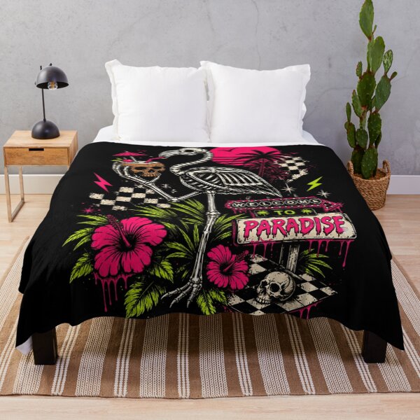 Item preview, Welcome To Paradise Vaporwave Skeleton Flamingo Skull Tropical Beach Art designed and sold by LittleNhutton.