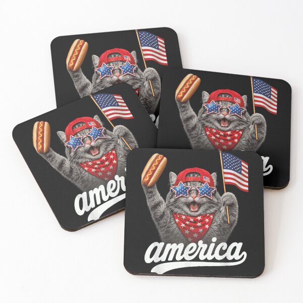 Item preview, Patriotic American Cat Hot Dog Star Sunglasses Fourth of July BBQ Merch designed and sold by YubitaLeLe.