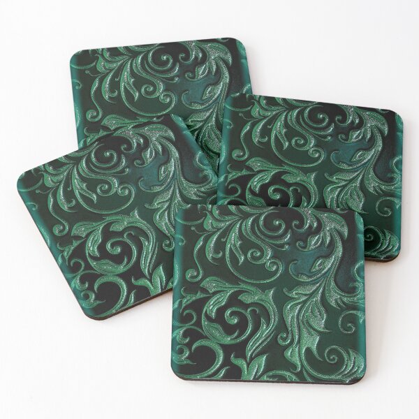 Item preview, Emerald green whimsigoth floral with swirls metallic silver design designed and sold by BrontesWhimsyStore.