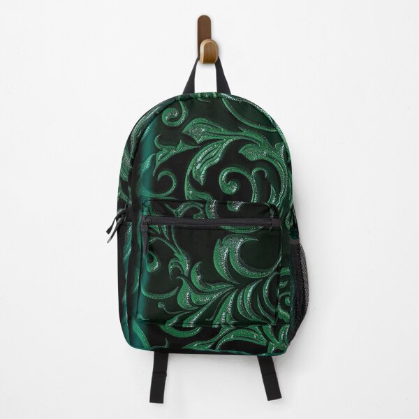 Item preview, Emerald green whimsigoth floral with swirls metallic silver design designed and sold by BrontesWhimsyStore.
