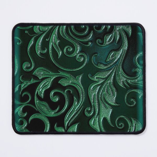 Item preview, Emerald green whimsigoth floral with swirls metallic silver design designed and sold by BrontesWhimsyStore.